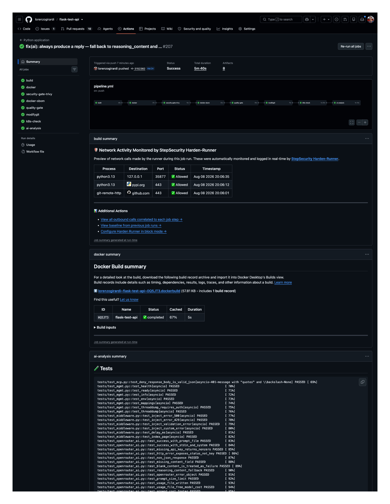 Learn how to add a free AI security review to a CI pipeline that runs after the deterministic gates and eats their results as context. /images/ai-security-review-finds-the-bug-ci-gates-missed/01-pipeline-jobs-and-docker-summary.png