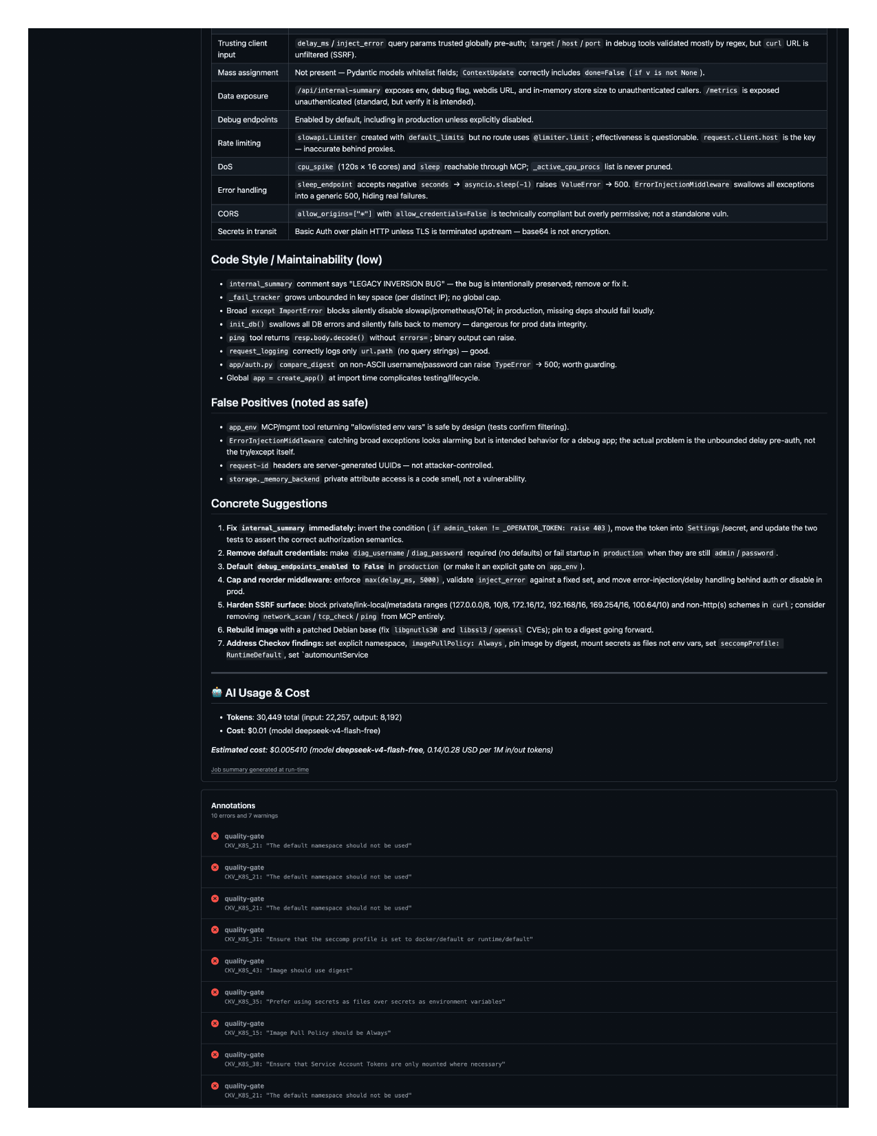 AI report, code quality and false positives /images/ai-security-review-finds-the-bug-ci-gates-missed/03-ai-report-part2.png